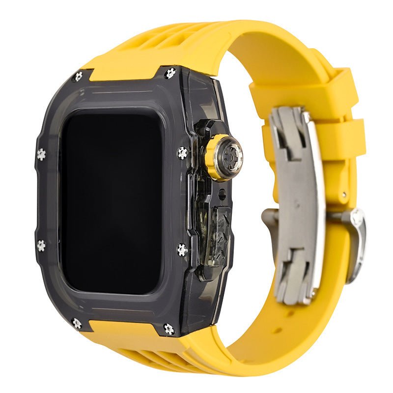 Luxury Metal Case Strap(Fluoro Rubber) For Apple Watch Series 44/45 mm
