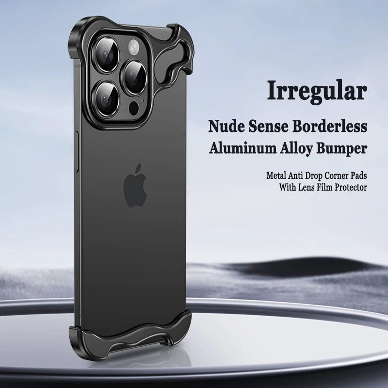 Luxury Titanium Irregular Case With Lens Protector For iPhone 16 15 14 13 Series