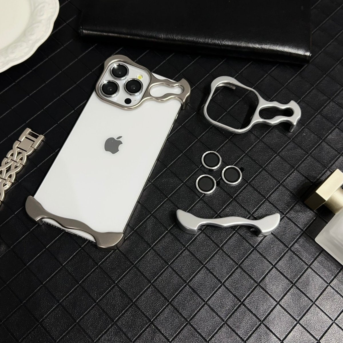 Luxury Titanium Irregular Case With Lens Protector For iPhone 16 15 14 13 Series
