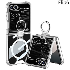 Magnetic All - included Shockproof Phone Cover With Ring Holder For Galaxy Z Flip 7/6/5/4
