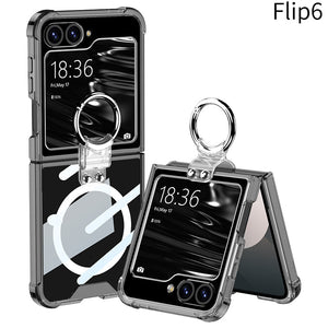 Magnetic All - included Shockproof Phone Cover With Ring Holder For Galaxy Z Flip 7/6/5/4