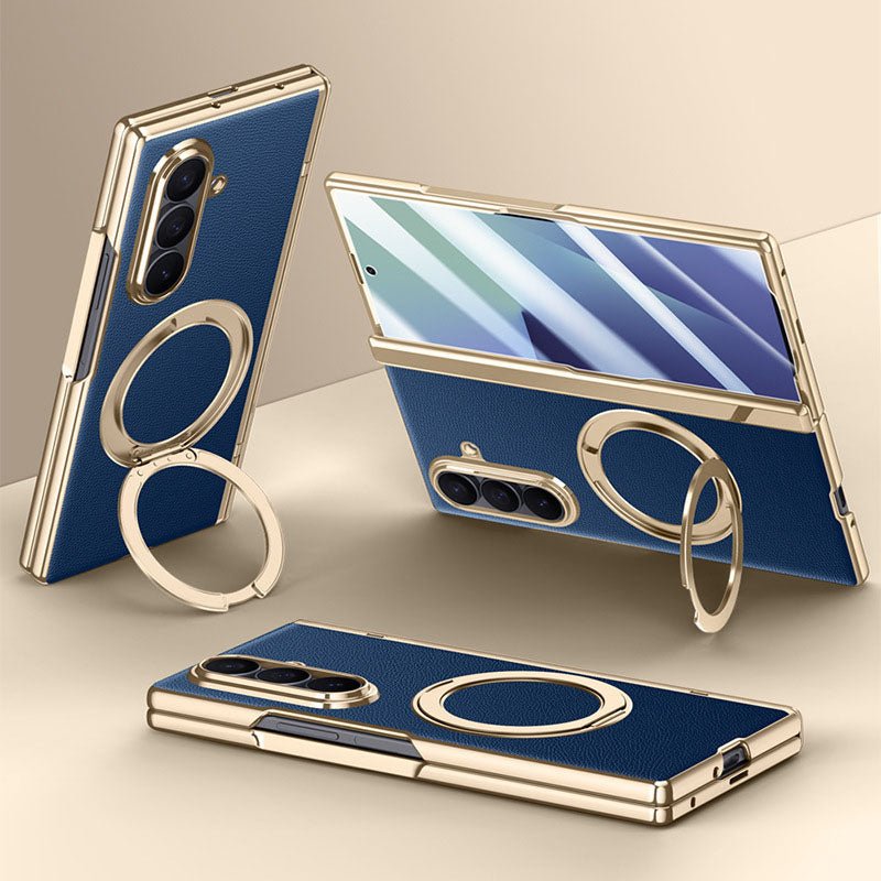 Magnetic Bracket Leather Phone Case With Back Screen Film For Galaxy Z Fold7