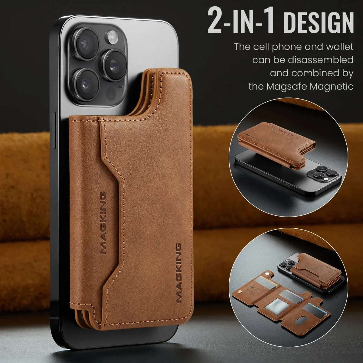 Magnetic Card Pocket Leather Phone Stand Holder for iPhone 17 Series