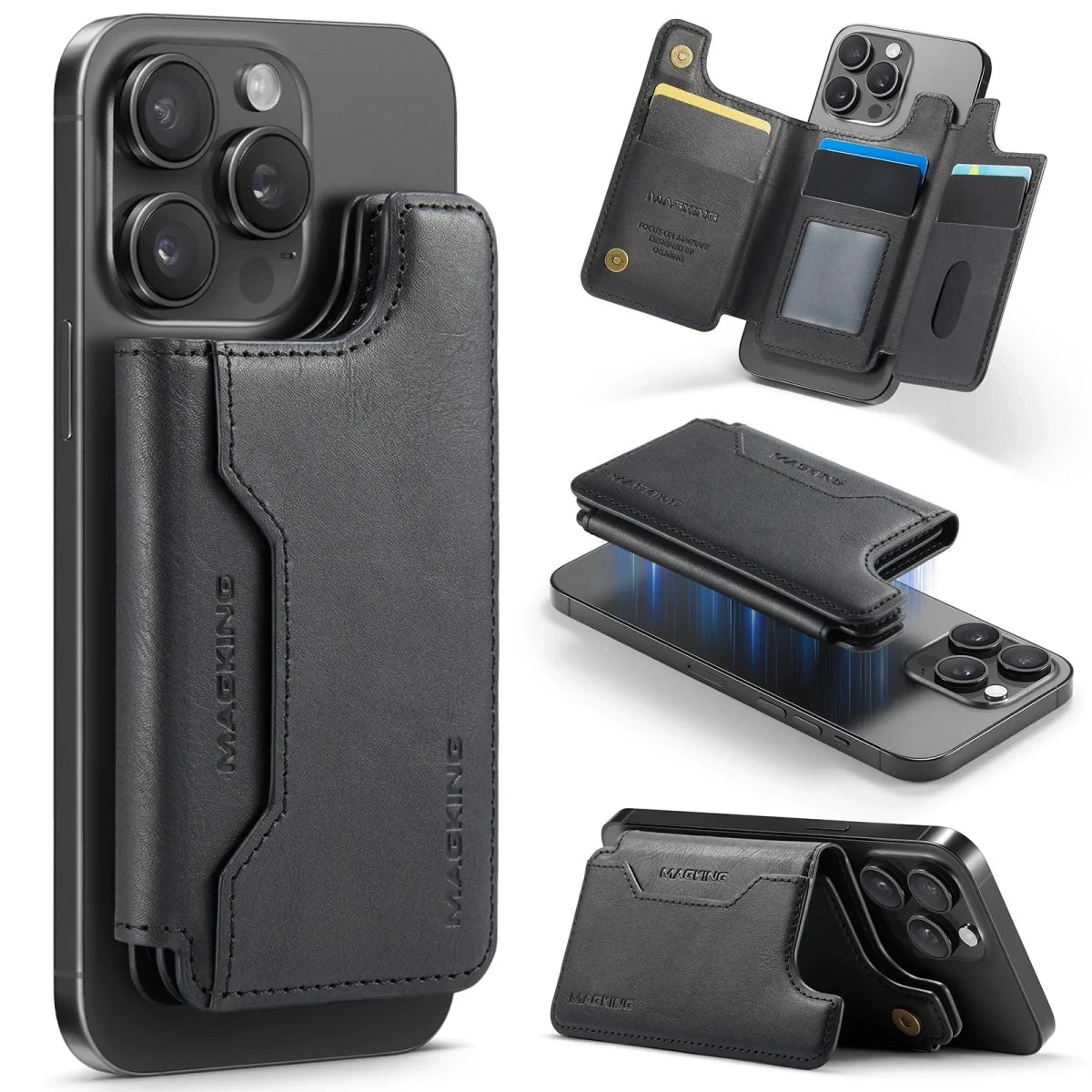 Magnetic Card Pocket Leather Phone Stand Holder for iPhone 17 Series