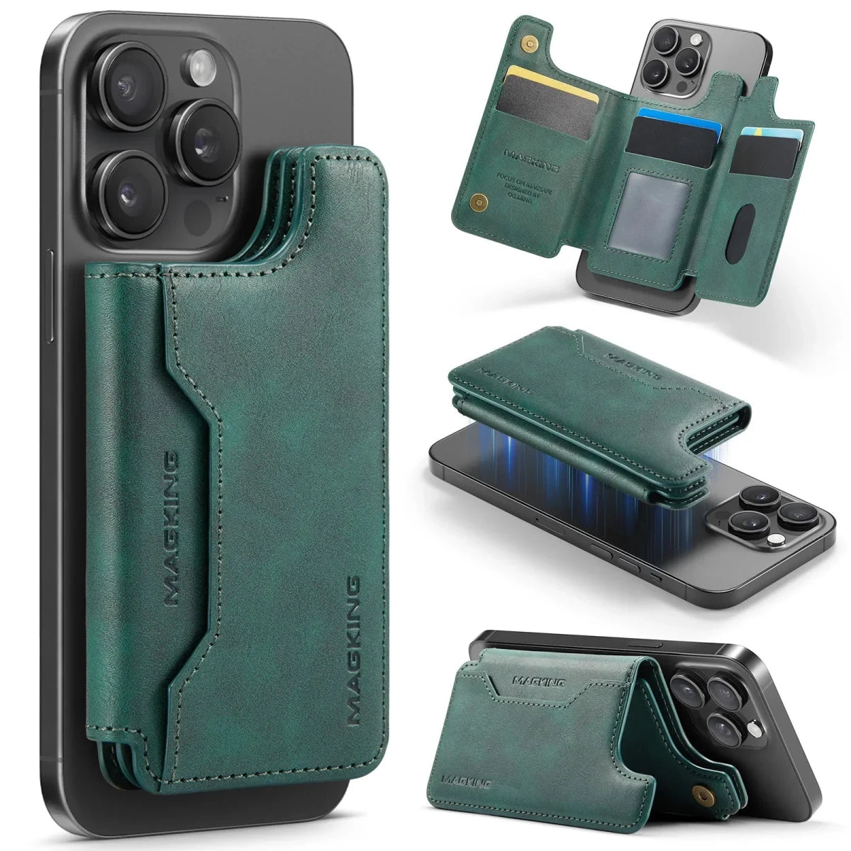 Magnetic Card Pocket Leather Phone Stand Holder for iPhone 17 Series