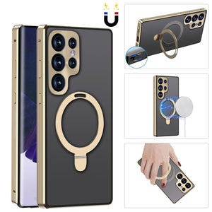 Magnetic Double - Sided Protection Metal Frame Phone Case With Invisible MagSafe Bracket For Galaxy/iPhone