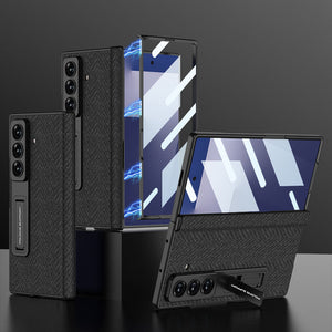 Magnetic Hinge All - included Leather Phone Case With Screen Protector For Galaxy Z Fold 7