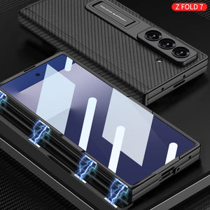 Magnetic Hinge Hidden Bracket All - included Leather Case With Back Screen Protector For Galaxy Z Fold 7/6/5