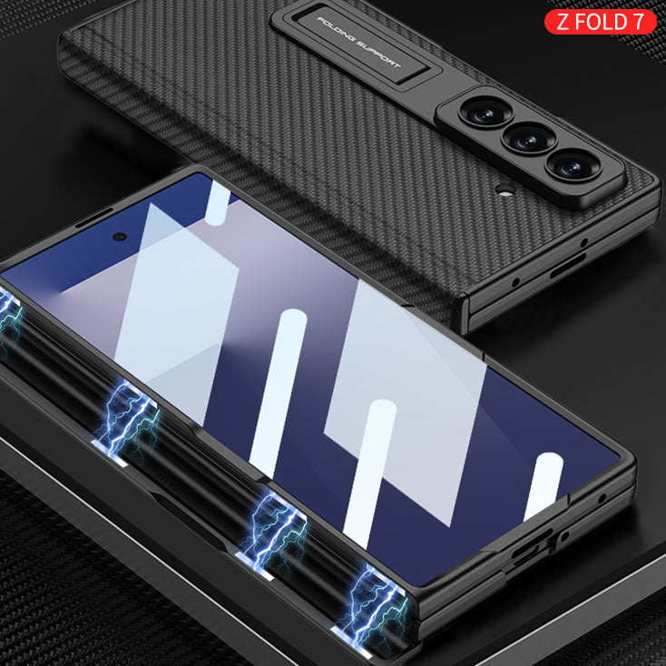 Magnetic Hinge Hidden Bracket All - included Leather Case With Back Screen Protector For Galaxy Z Fold 7/6/5