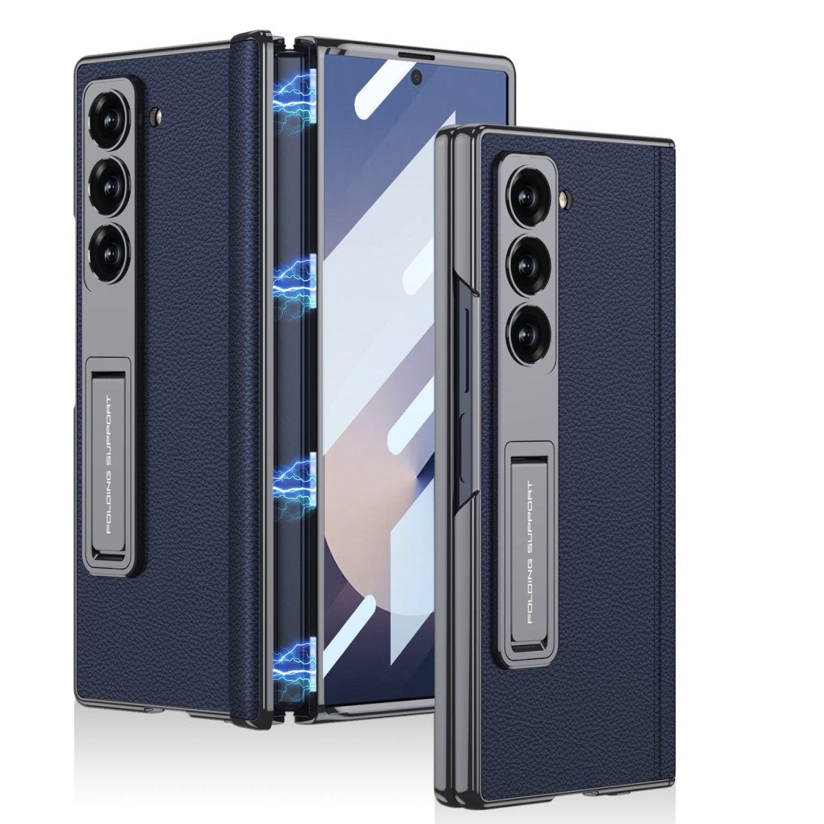 Magnetic Hinge Hidden Bracket All - included Leather Case With Back Screen Protector For Galaxy Z Fold 7/6/5