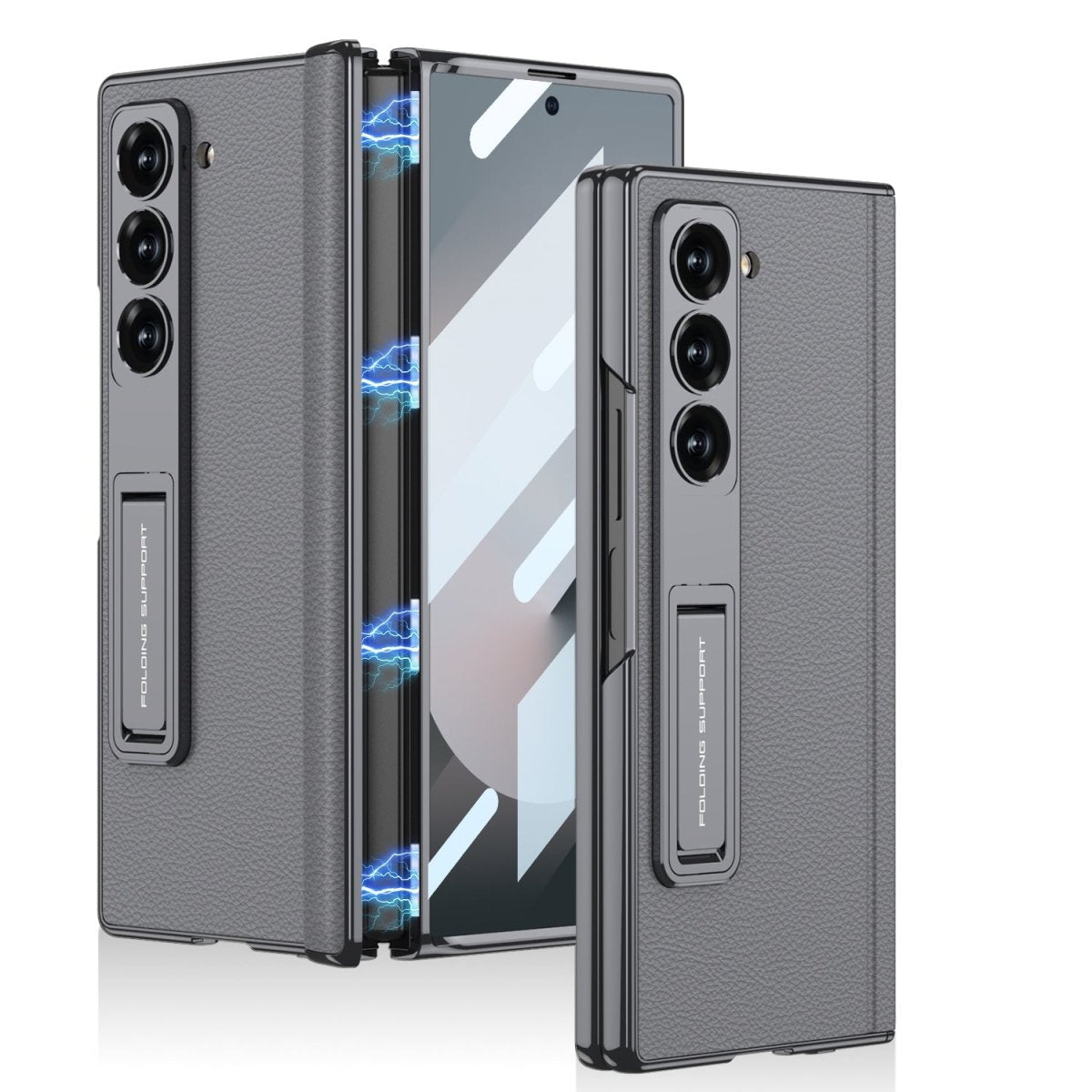 Magnetic Hinge Hidden Bracket All - included Leather Case With Back Screen Protector For Galaxy Z Fold 7/6/5