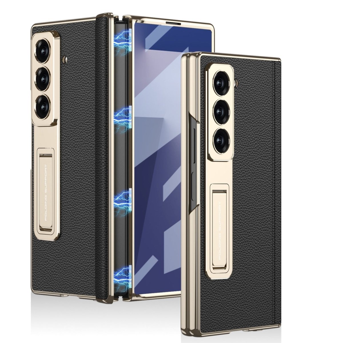 Magnetic Hinge Hidden Bracket All - included Leather Case With Back Screen Protector For Galaxy Z Fold 7/6/5