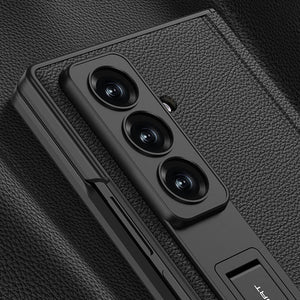 Magnetic Hinge Hidden Bracket All - included Leather Case With Back Screen Protector For Galaxy Z Fold 7/6/5