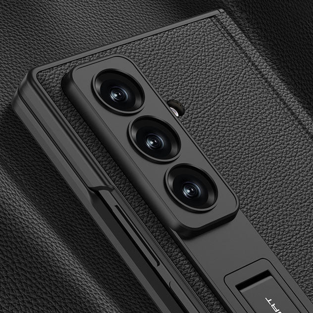 Magnetic Hinge Hidden Bracket All - included Leather Case With Back Screen Protector For Galaxy Z Fold 7/6/5