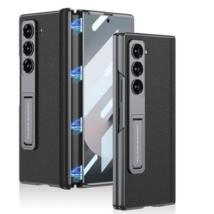 Magnetic Hinge Hidden Bracket All - included Leather Case With Back Screen Protector For Galaxy Z Fold 7/6/5
