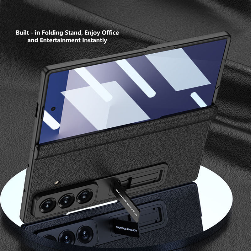 Magnetic Hinge Hidden Bracket All - included Leather Case With Back Screen Protector For Galaxy Z Fold 7/6/5