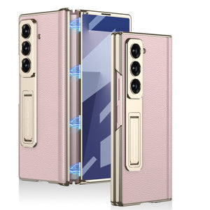 Magnetic Hinge Hidden Bracket All - included Leather Case With Back Screen Protector For Galaxy Z Fold 7/6/5