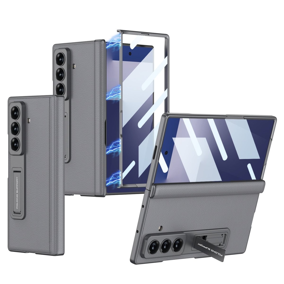 Magnetic Hinge Hidden Bracket All - included Leather Case With Back Screen Protector For Galaxy Z Fold 7/6/5