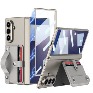 Magnetic Hinge Hidden Bracket All - included Phone Case With Wristband Card Holder For Galaxy Z Fold 7