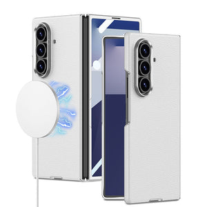Magnetic Magsafe Leather Phone Case With Back Screen Glass For Galaxy Z Fold 7