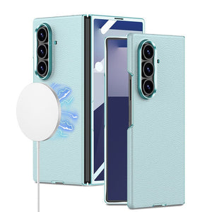 Magnetic Magsafe Leather Phone Case With Back Screen Glass For Galaxy Z Fold 7
