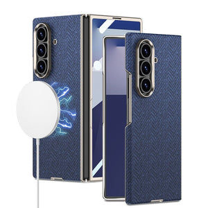 Magnetic Magsafe Leather Phone Case With Back Screen Glass For Galaxy Z Fold 7