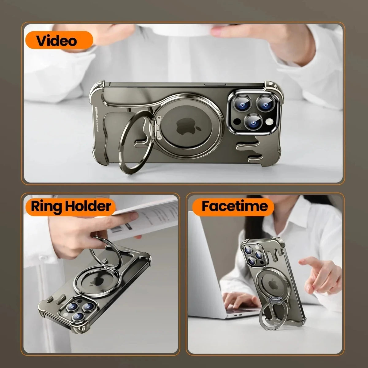 Metal Protective Cell Phone Cover with 360° Rotation Ring Magsafe Phone Case for iPhone 16 Series