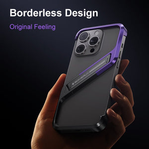 S - shaped Aluminum Alloy Hidden Stand Rimless Case For iPhone 16 15 14 Series