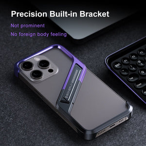 S - shaped Aluminum Alloy Hidden Stand Rimless Case For iPhone 16 15 14 Series