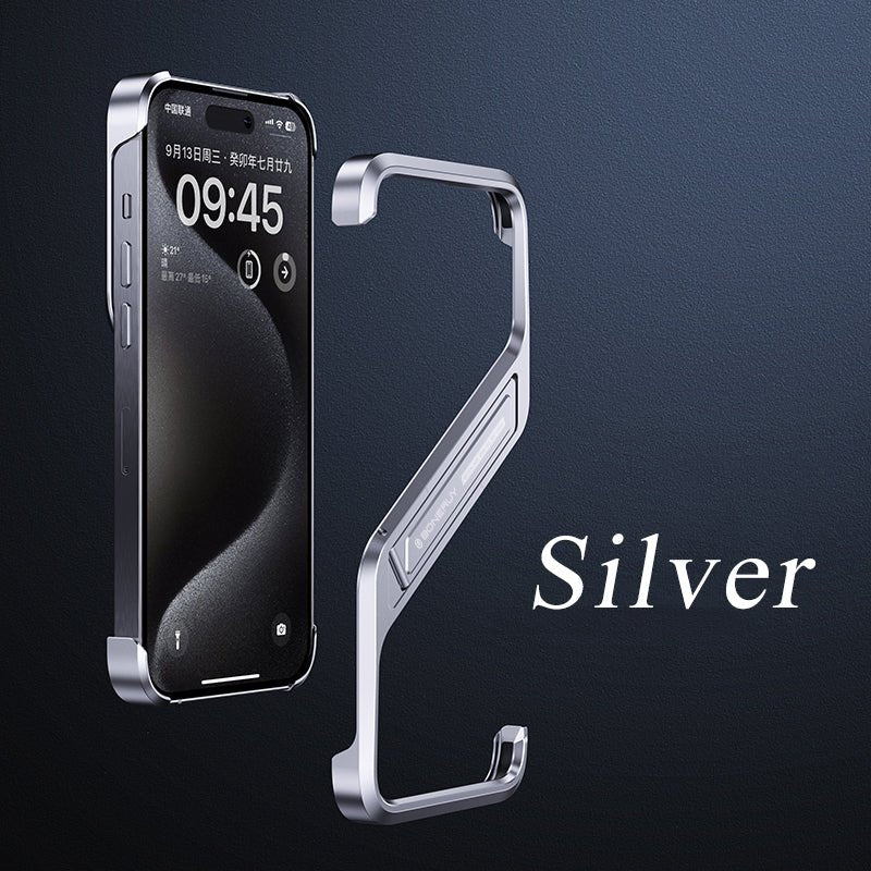S - shaped Aluminum Alloy Hidden Stand Rimless Case For iPhone 16 15 14 Series