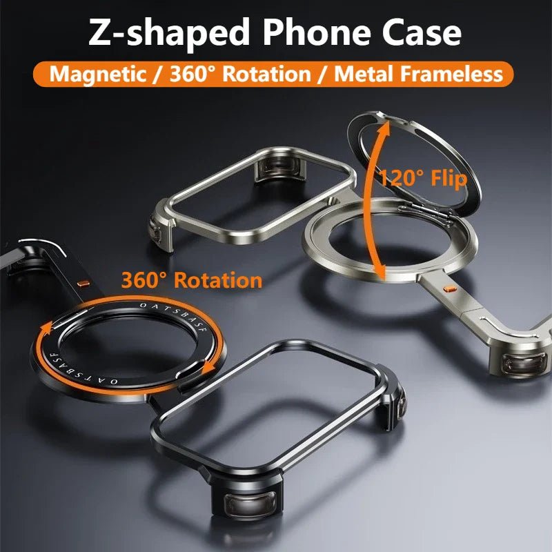 Z - Shape with 360° Rotatable Stand Wireless Charging Protective Bumper Metal Phone Case for iPhone 17 Series