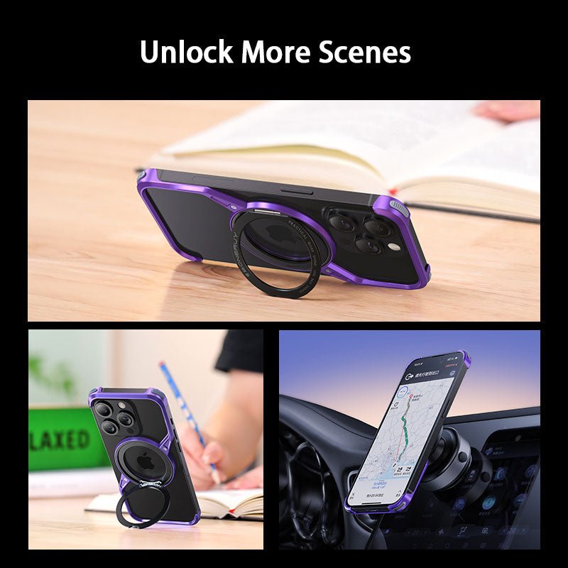 Z - shaped Aluminum Alloy 360 Rotation Ring Case For iPhone 16 15 14 Series