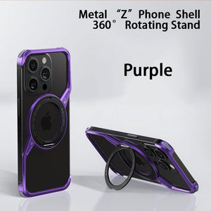 Z - shaped Aluminum Alloy 360 Rotation Ring Case For iPhone 16 15 14 Series