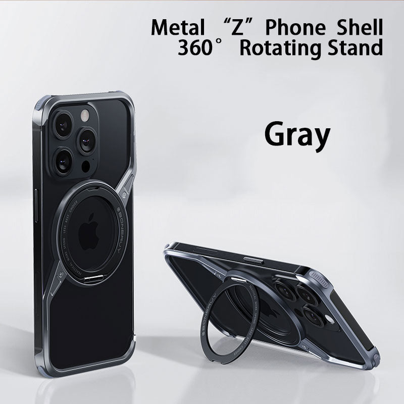 Z - shaped Aluminum Alloy 360 Rotation Ring Case For iPhone 16 15 14 Series